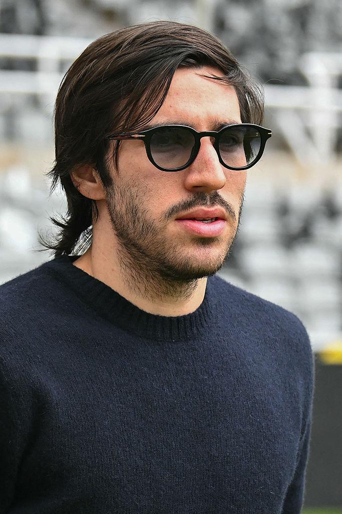 Sandro Tonali during a football match amid transfer speculation linking him with Chelsea