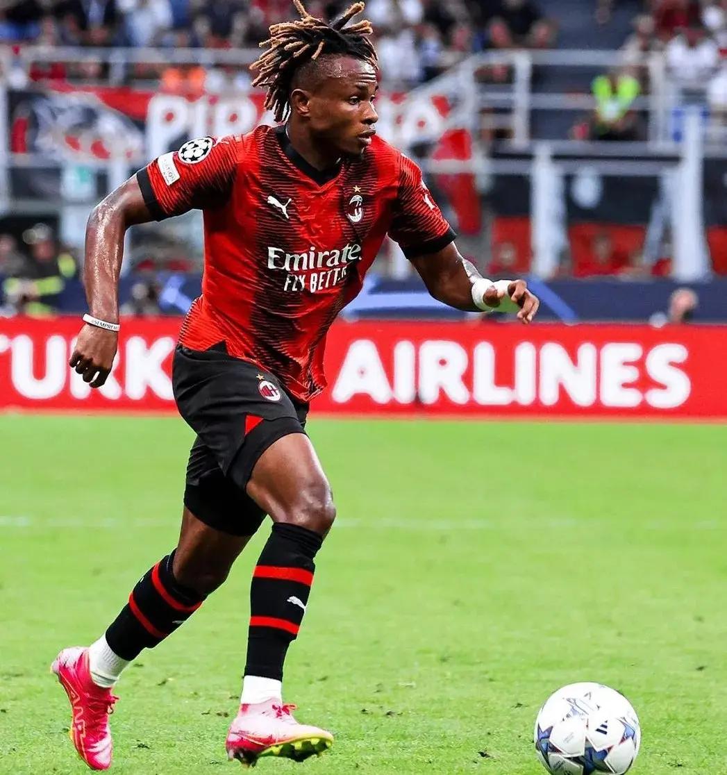 Samuel Chukwueze during an AC Milan match after Ruben Amorim confirmed the winger will remain at the club